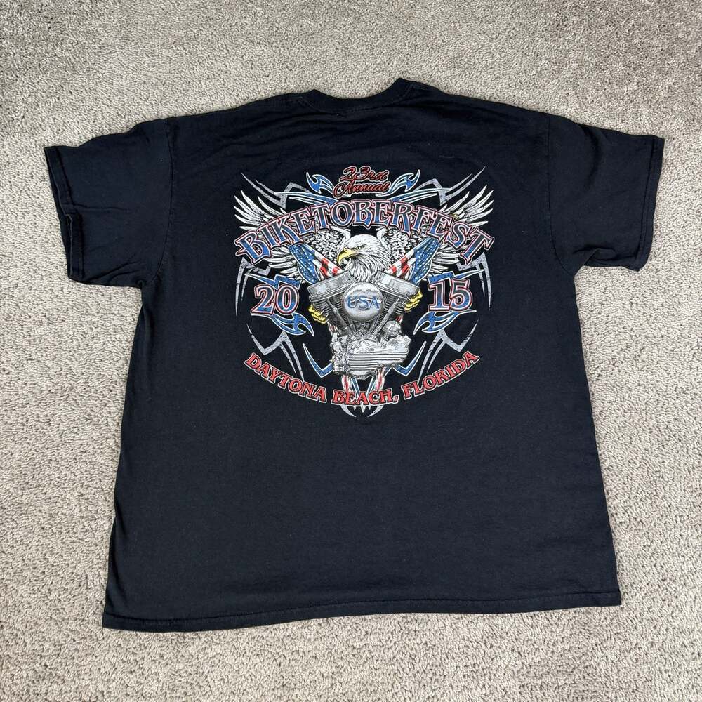 Biketoberfest 2015 Shirt Mens XL Black Daytona Beach Eagle USA Gildan Tee